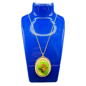 Vintage West Germany Floral Cameo Pendant Necklace Faux Pearl Gold Tone MCM